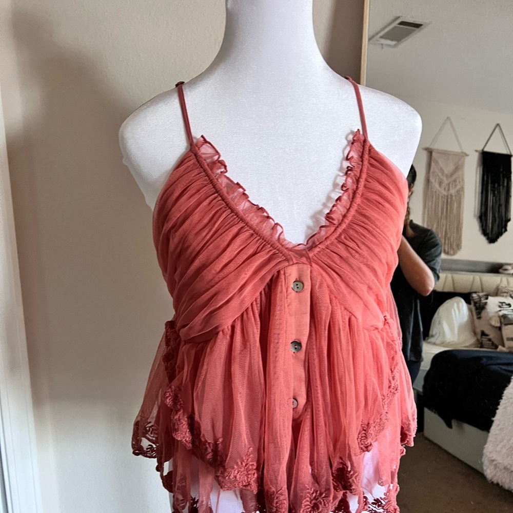 Free People Pink Ruffled Sleeveless Camisole